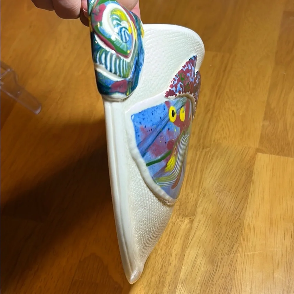 Artist Lucinda signed pottery fish Wall pocket Colorful Decor